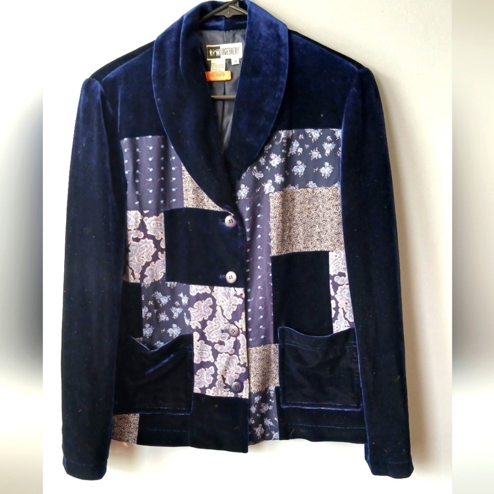 Vintage Patchwork Velvet Blazer Jacket Size Medium Ren Fare Cottagecore Boho